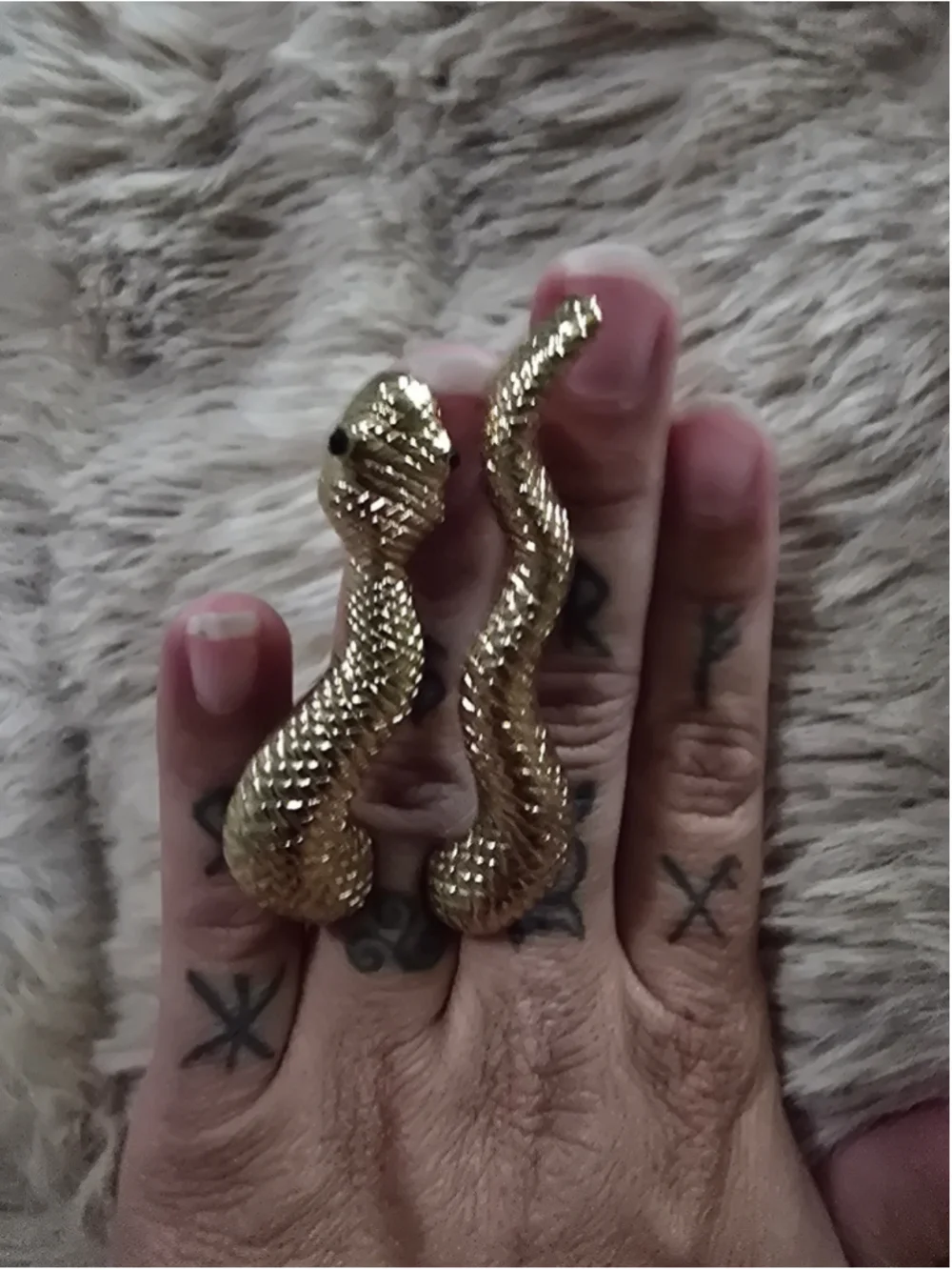 Full Finger Gold Snake Statement Ring size 8 Edgy Eclectic Witchy Whimsigoth